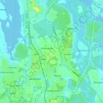 Mapa topográfico Östermalm, altitud, relieve