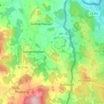 Mapa topográfico Gollnerberg, altitud, relieve