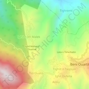 Mapa topográfico Argane, altitud, relieve