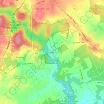Mapa topográfico Jerusalem, altitud, relieve