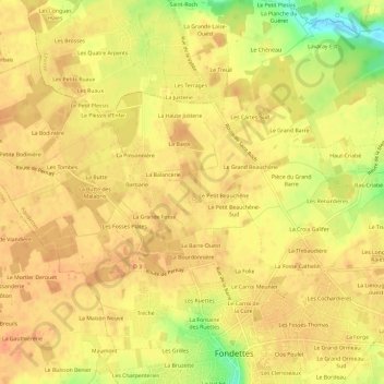 Mapa topográfico Les Chairières, altitud, relieve