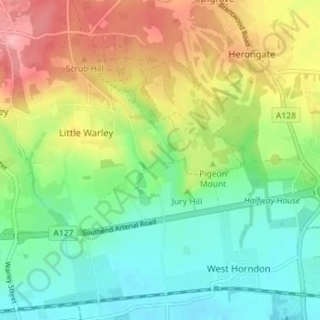 Mapa topográfico Childerditch, altitud, relieve