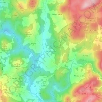 Mapa topográfico Le Freyssinet, altitud, relieve
