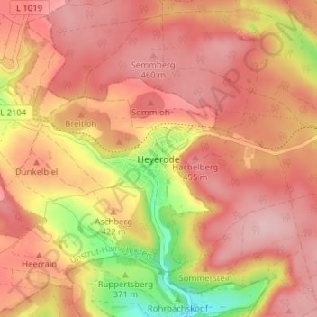 Mapa topográfico Heyerode, altitud, relieve