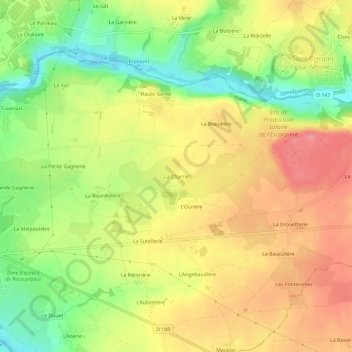 Mapa topográfico La Charrie, altitud, relieve