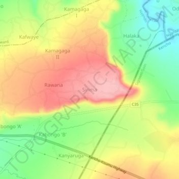 Mapa topográfico Sirima, altitud, relieve