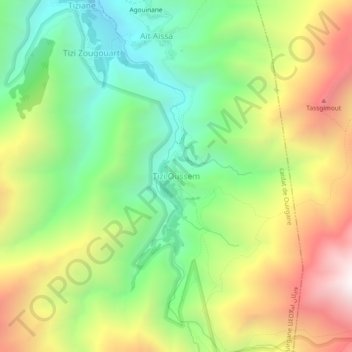 Mapa topográfico Tizi Oussem, altitud, relieve