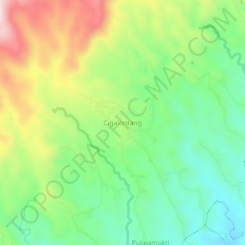 Mapa topográfico Cigalontang, altitud, relieve