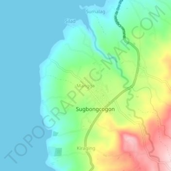 Mapa topográfico Mangga, altitud, relieve