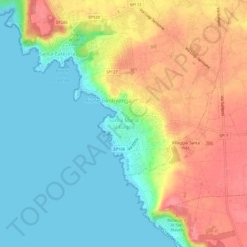 Mapa topográfico Santa Maria al Bagno, altitud, relieve
