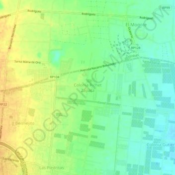 Mapa topográfico Colonia Richet Zapata, altitud, relieve