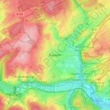 Mapa topográfico Baasem, altitud, relieve