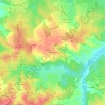 Mapa topográfico Les Pontons, altitud, relieve