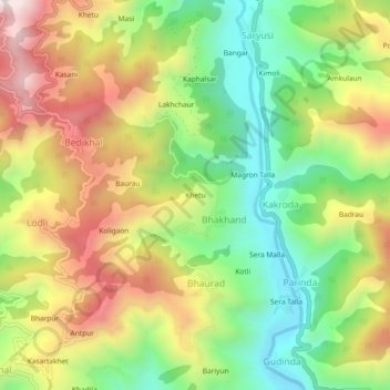 Mapa topográfico Khetu, altitud, relieve