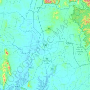 Mapa topográfico Trang, altitud, relieve