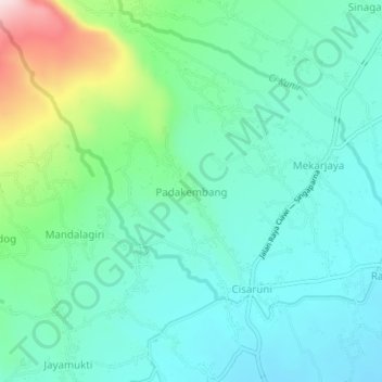 Mapa topográfico Padakembang, altitud, relieve