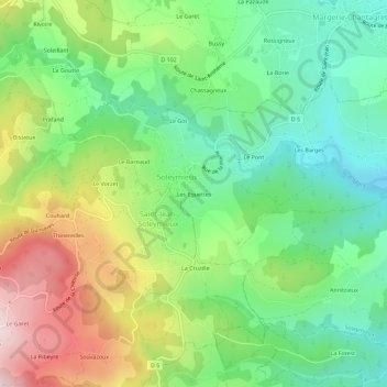 Mapa topográfico Les Eguettes, altitud, relieve