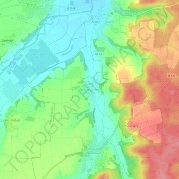 Mapa topográfico Seifertshofen, altitud, relieve