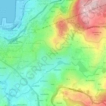 Mapa topográfico Pardavila, altitud, relieve