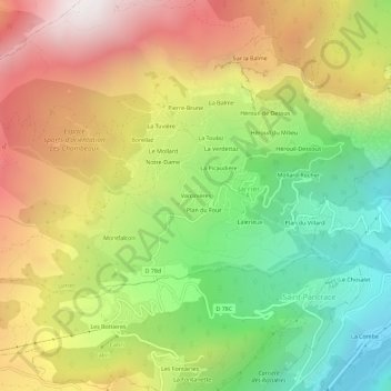 Mapa topográfico Varcinières, altitud, relieve