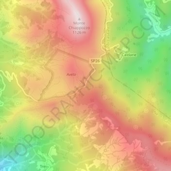 Mapa topográfico Passo del Biscia, altitud, relieve