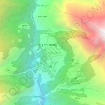 Mapa topográfico Chaurikharka, altitud, relieve