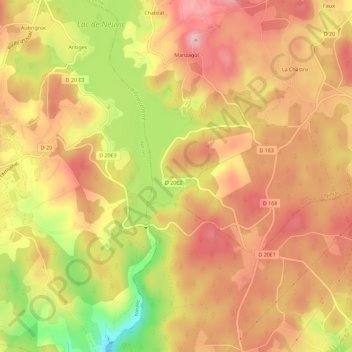 Mapa topográfico Puy du Rieux, altitud, relieve