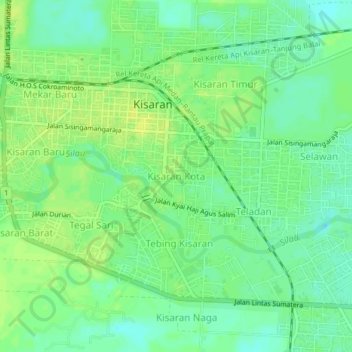 Mapa topográfico Kisaran Kota, altitud, relieve