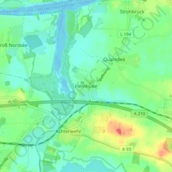 Mapa topográfico Flemhude, altitud, relieve