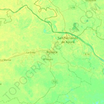 Mapa topográfico Biruaca, altitud, relieve