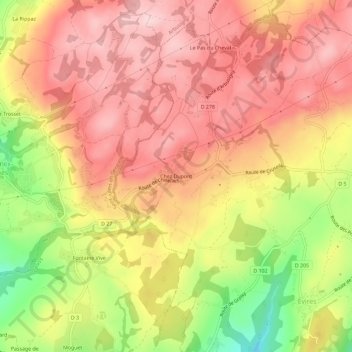 Mapa topográfico Chez Dupont, altitud, relieve