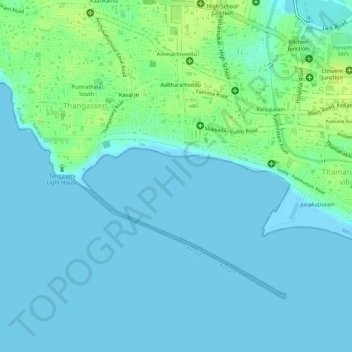 Mapa topográfico Kollam Port, altitud, relieve