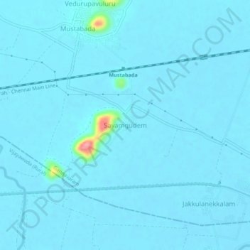 Mapa topográfico Savamgudem, altitud, relieve