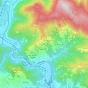 Mapa topográfico Pieve di Brancoli, altitud, relieve