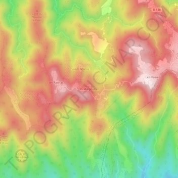 Mapa topográfico Les Margoutons, altitud, relieve