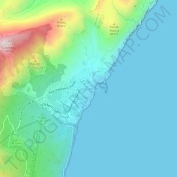 Mapa topográfico Cala Gonone, altitud, relieve