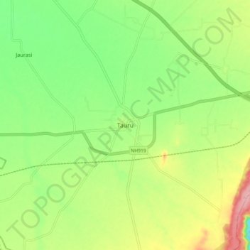 Mapa topográfico Tauru, altitud, relieve