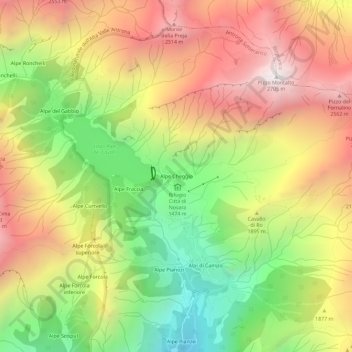 Mapa topográfico Alpe Cheggio, altitud, relieve
