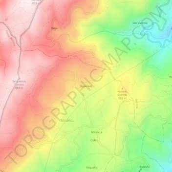 Mapa topográfico Represas, altitud, relieve