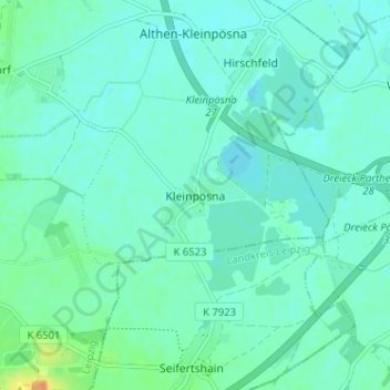 Mapa topográfico Kleinpösna, altitud, relieve