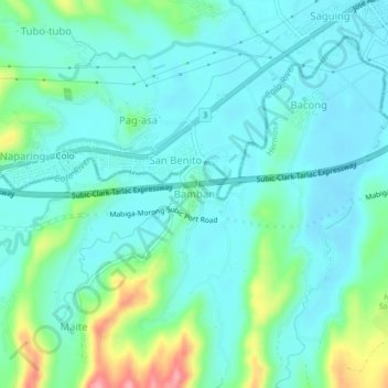Mapa topográfico Bamban, altitud, relieve