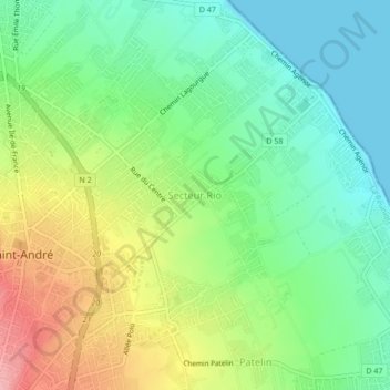 Mapa topográfico Secteur Rio, altitud, relieve