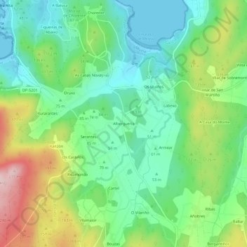 Mapa topográfico Alberguería, altitud, relieve
