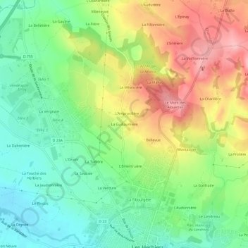 Mapa topográfico La Guillaumière, altitud, relieve