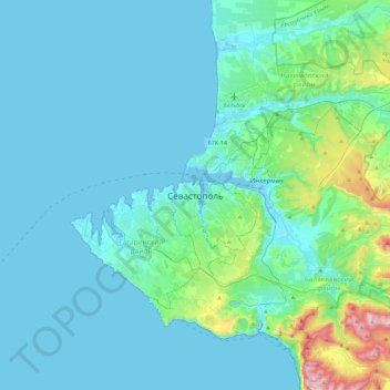 Mapa topográfico Sevastopol, altitud, relieve