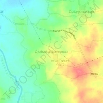 Mapa topográfico Thensangampalayam, altitud, relieve