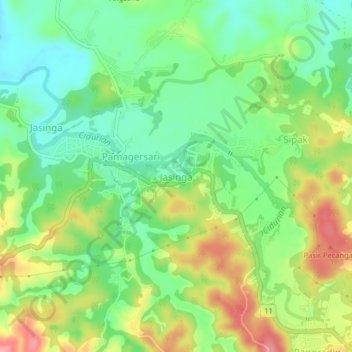 Mapa topográfico Jasinga, altitud, relieve
