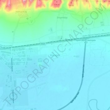 Mapa topográfico Kocagür, altitud, relieve