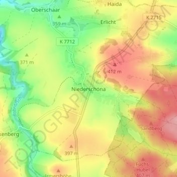 Mapa topográfico Niederschöna, altitud, relieve