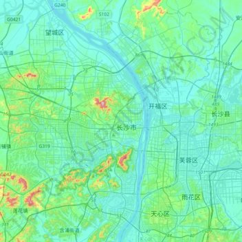 Mapa topográfico Yuelu, altitud, relieve